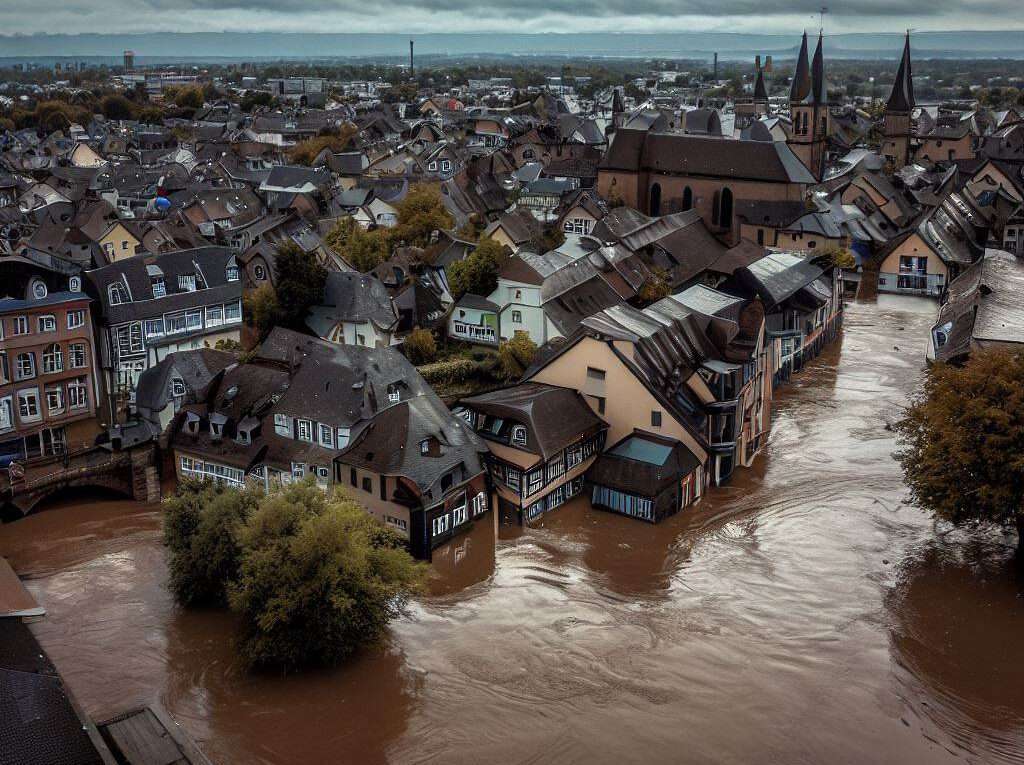 Eine überflutete Stadt in Deutschland 1