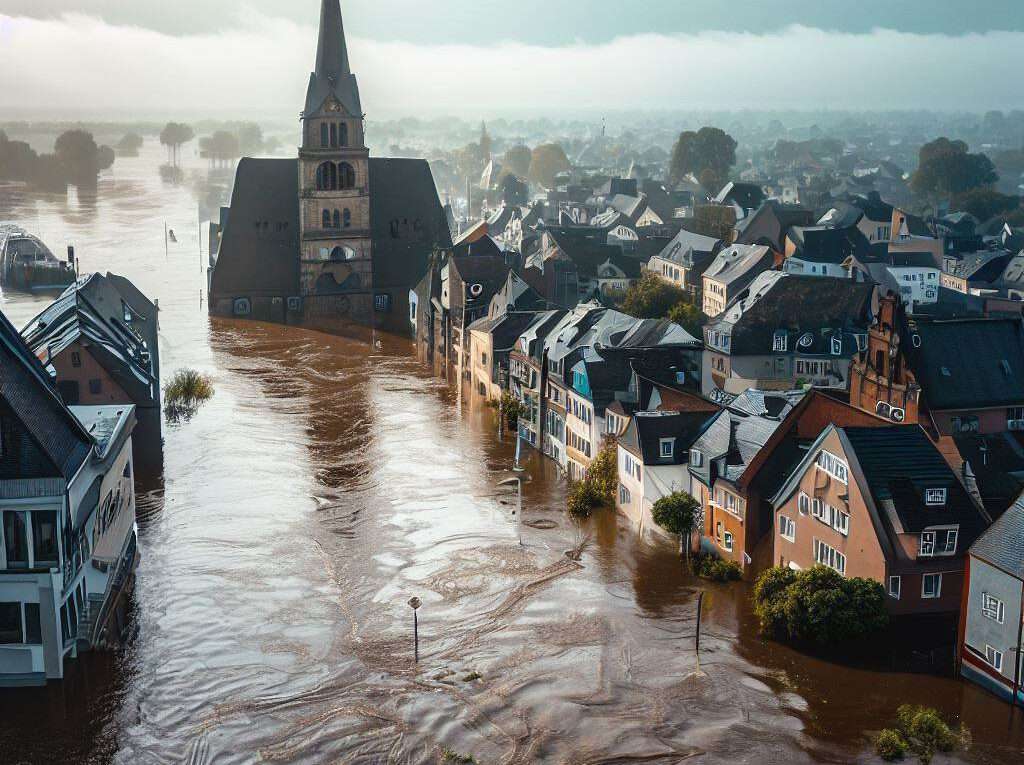 Eine überflutete Stadt in Deutschland 2