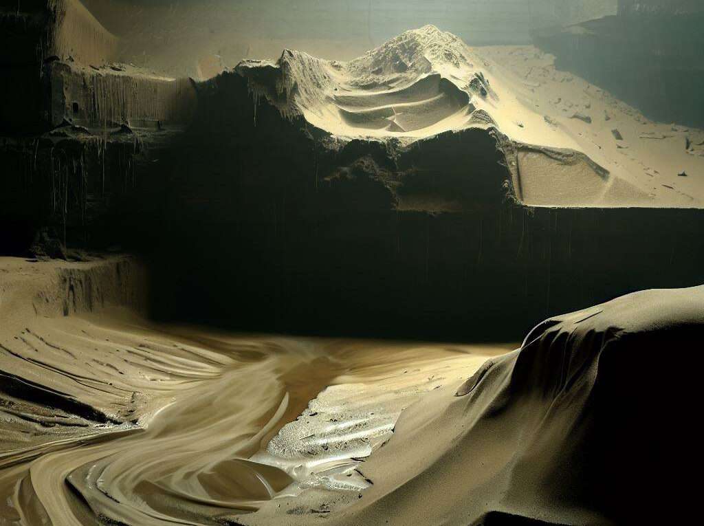 a scene of a sand and water intrusion in an underground coal mine